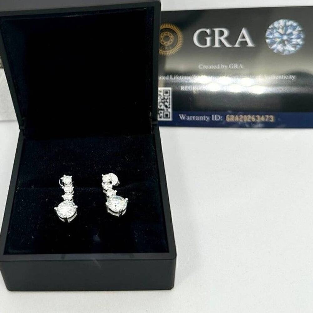Moissanite Diamond Earrings Hanging Drop Studs 2.6 Ct Brilliant Round Cut - Picture 2 of 9
